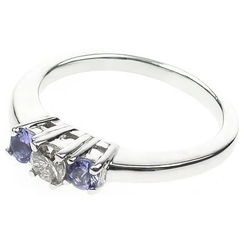 0.45 CT Round Cut Tanzanites & Diamonds - Three Stone Ring