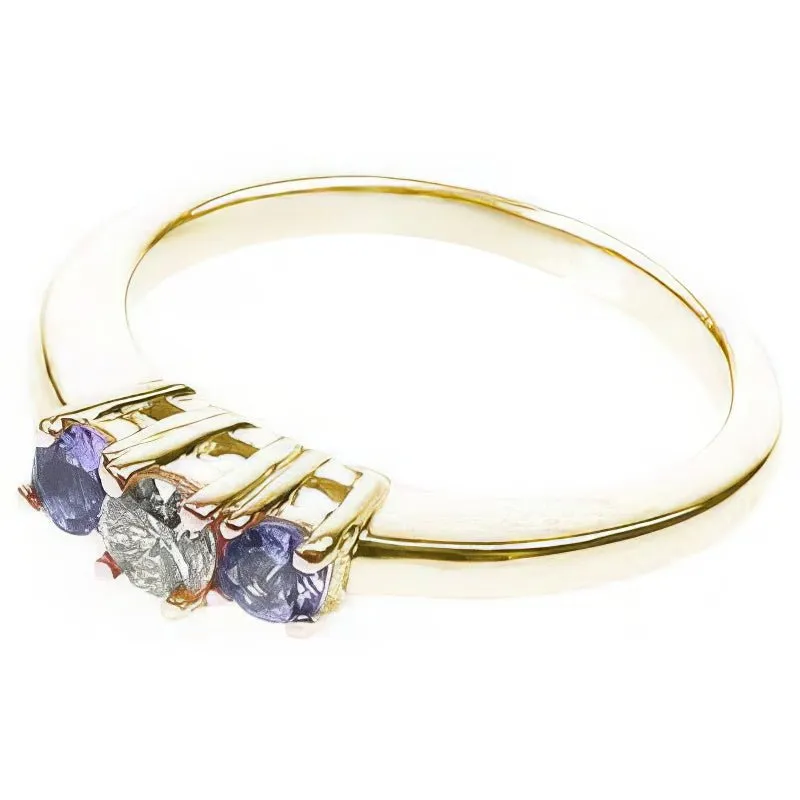 0.45 CT Round Cut Tanzanites & Diamonds - Three Stone Ring