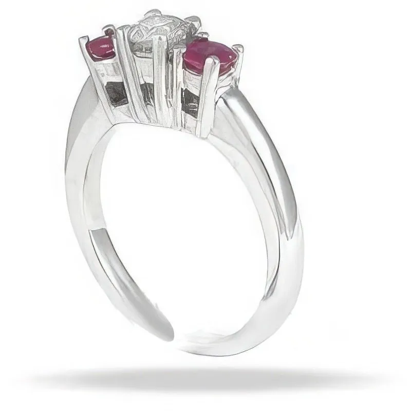 0.90 CT Round Cut Rubies & Diamonds - Three Stone Ring