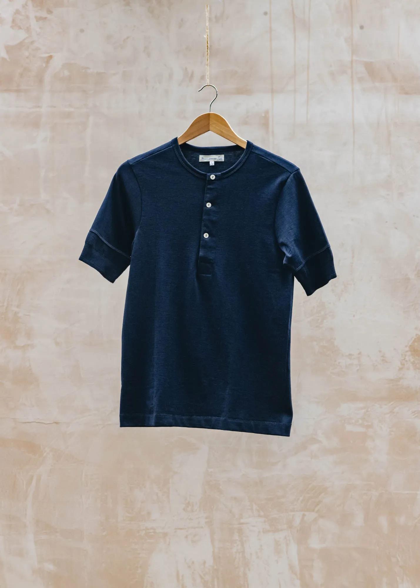 207 Loopwheeled Henley T-Shirt in Blue Ink