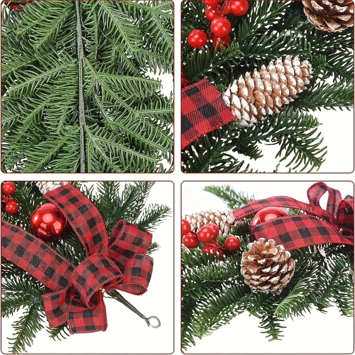 21.6" Classic Christmas Teardrop Swag with Artificial Pine Cones & Red Berries - Perfect for Door, Wall, or Window Decor