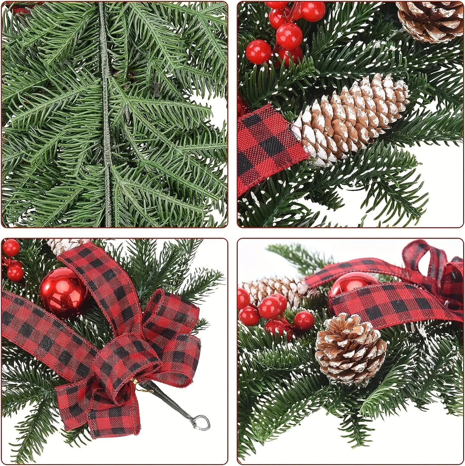 21.6" Classic Christmas Teardrop Swag with Artificial Pine Cones & Red Berries - Perfect for Door, Wall, or Window Decor