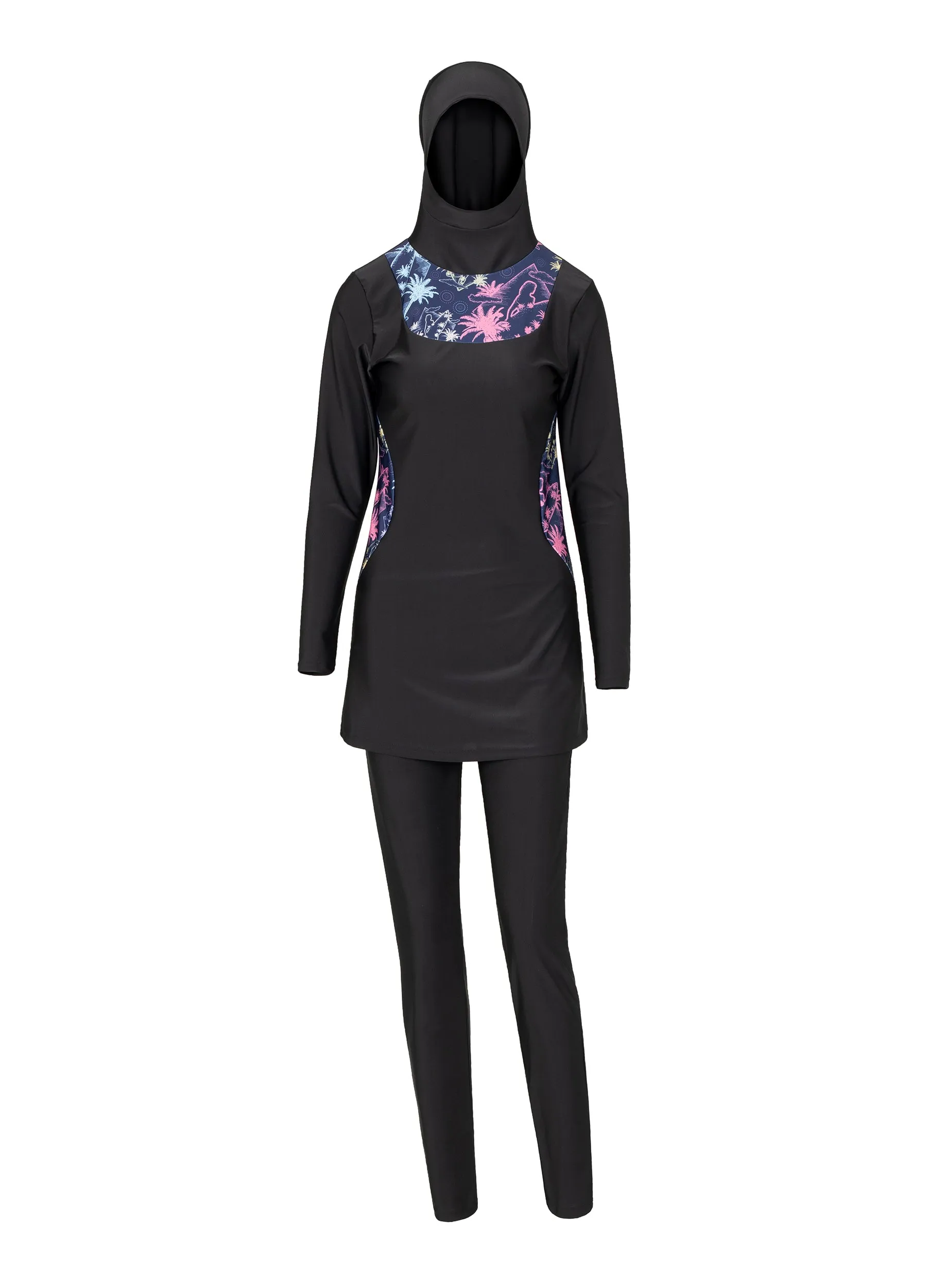 4POSE Women’s Floral Design Collar and Hip Full Body Burkini Hijab 2-Piece Swimsuit Set