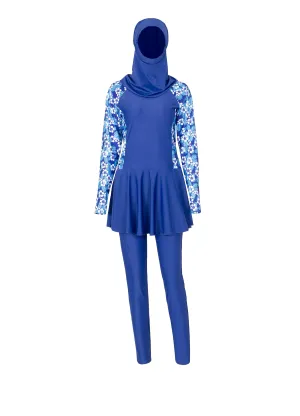 4POSE Women’s Floral Design Sleeve Full Body Burkini Hijab 3-Piece Swimsuit Set