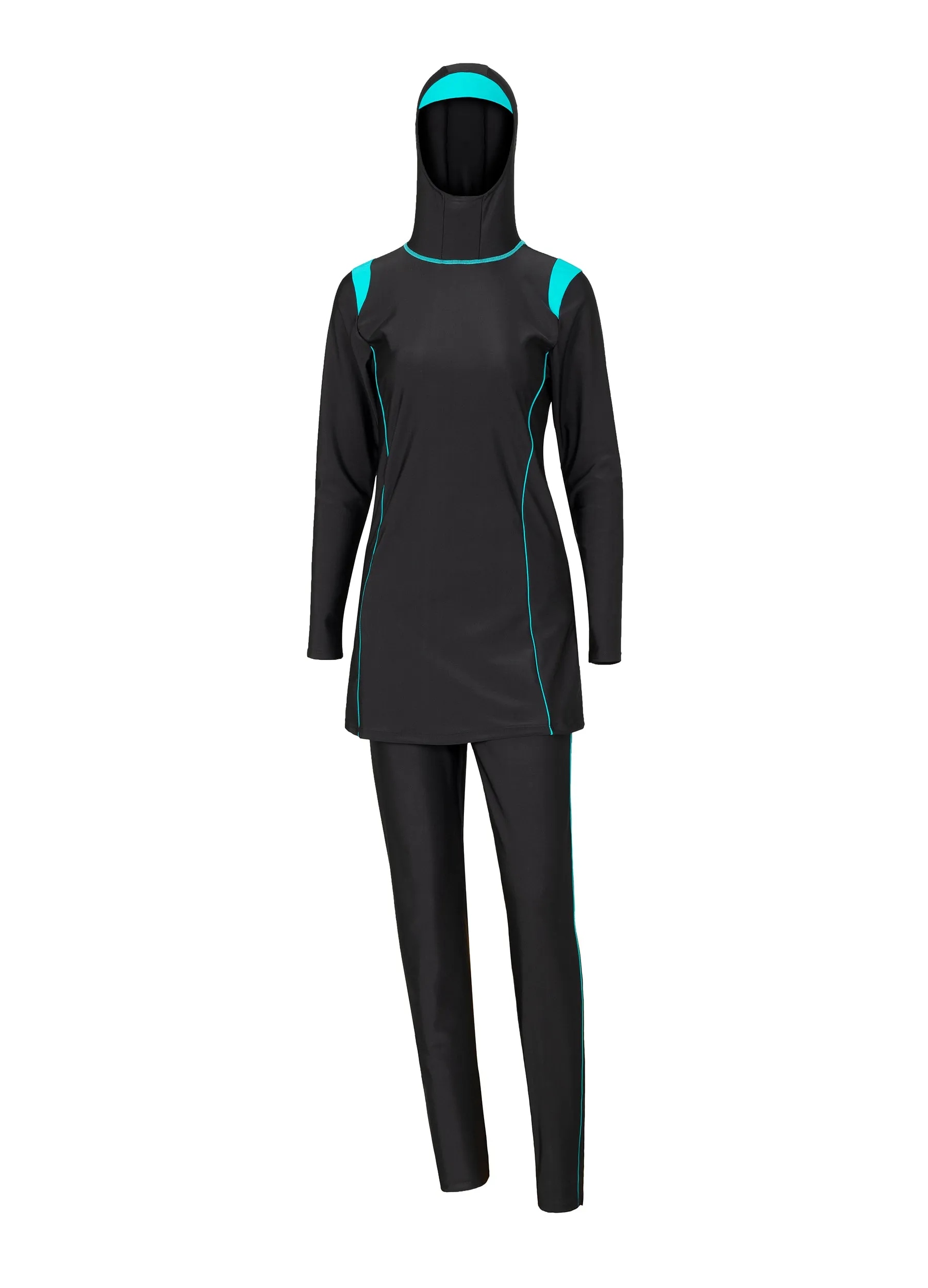 4POSE Women's Full Body Burkini Hijab 2-Piece Swimsuit Set Black Grey Navy