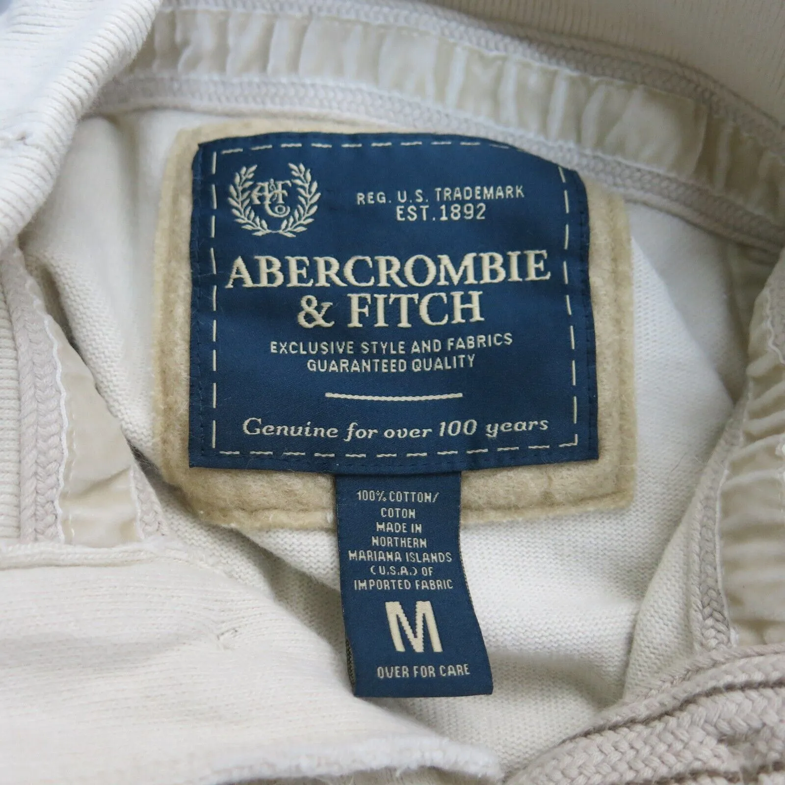 Abercrombie & Fitch Mens Pullover Sweatshirt 100% Cotton Off White Size Medium