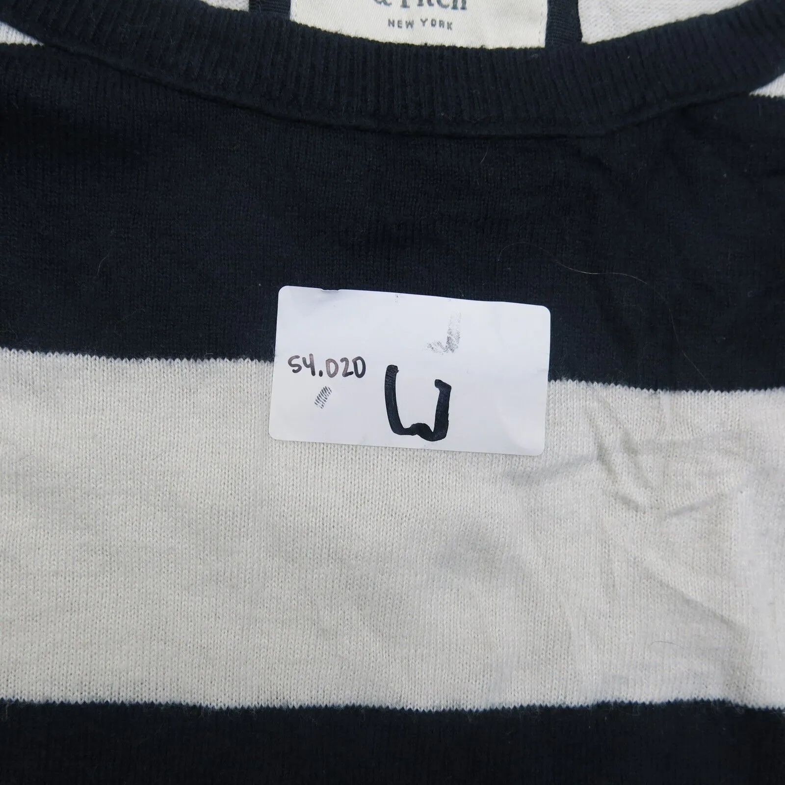 Abercrombie & Fitch Women Pullover Sweater Round Neck Striped White Black Medium