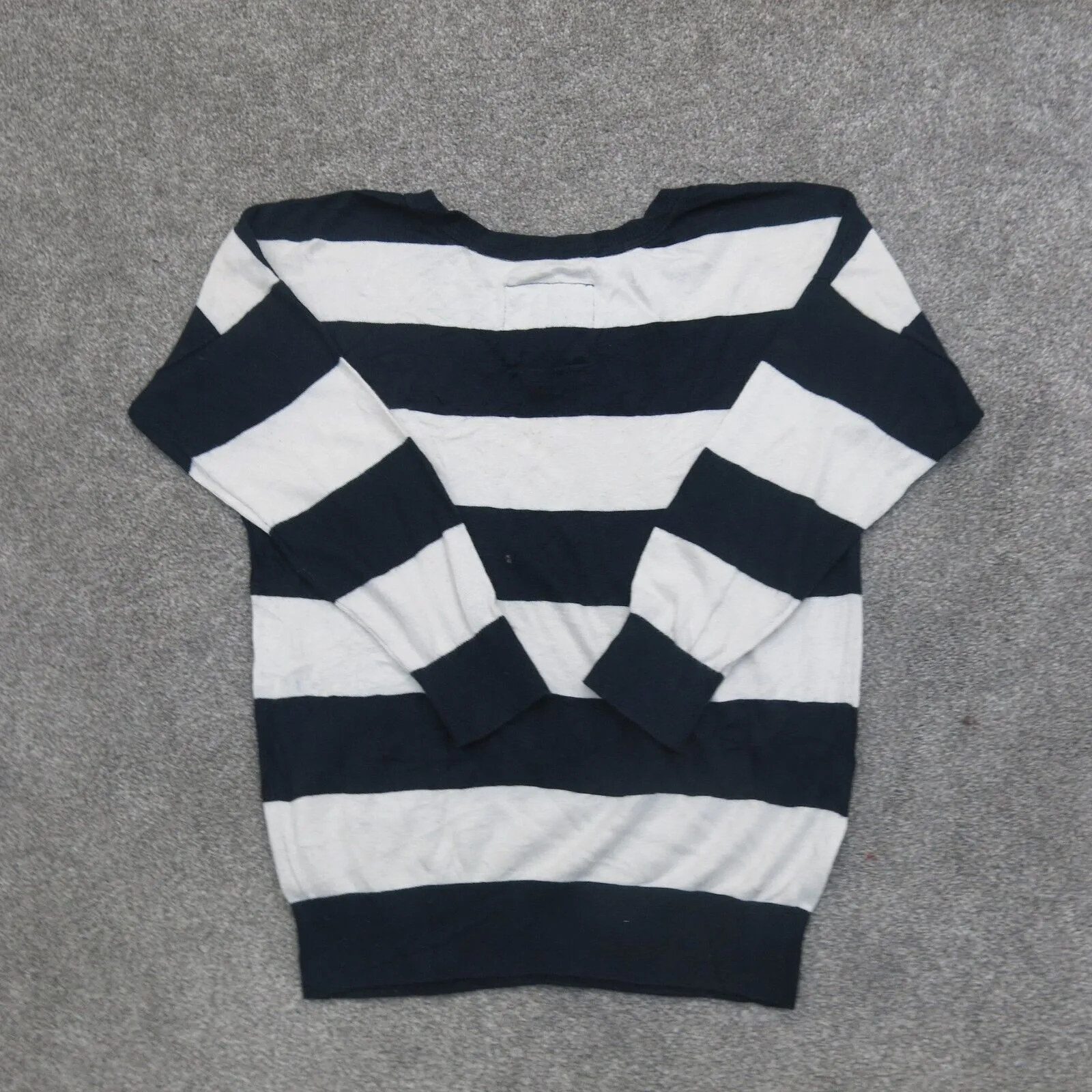 Abercrombie & Fitch Women Pullover Sweater Round Neck Striped White Black Medium