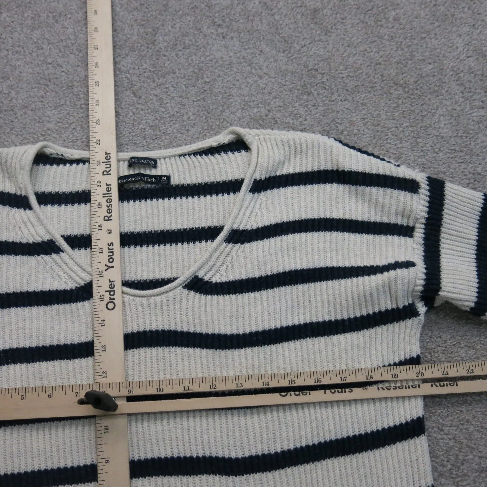 Abercrombie & Fitch Womens Pullover Sweater Cotton Striped White Black SZ Medium