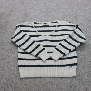 Abercrombie & Fitch Womens Pullover Sweater Cotton Striped White Black SZ Medium