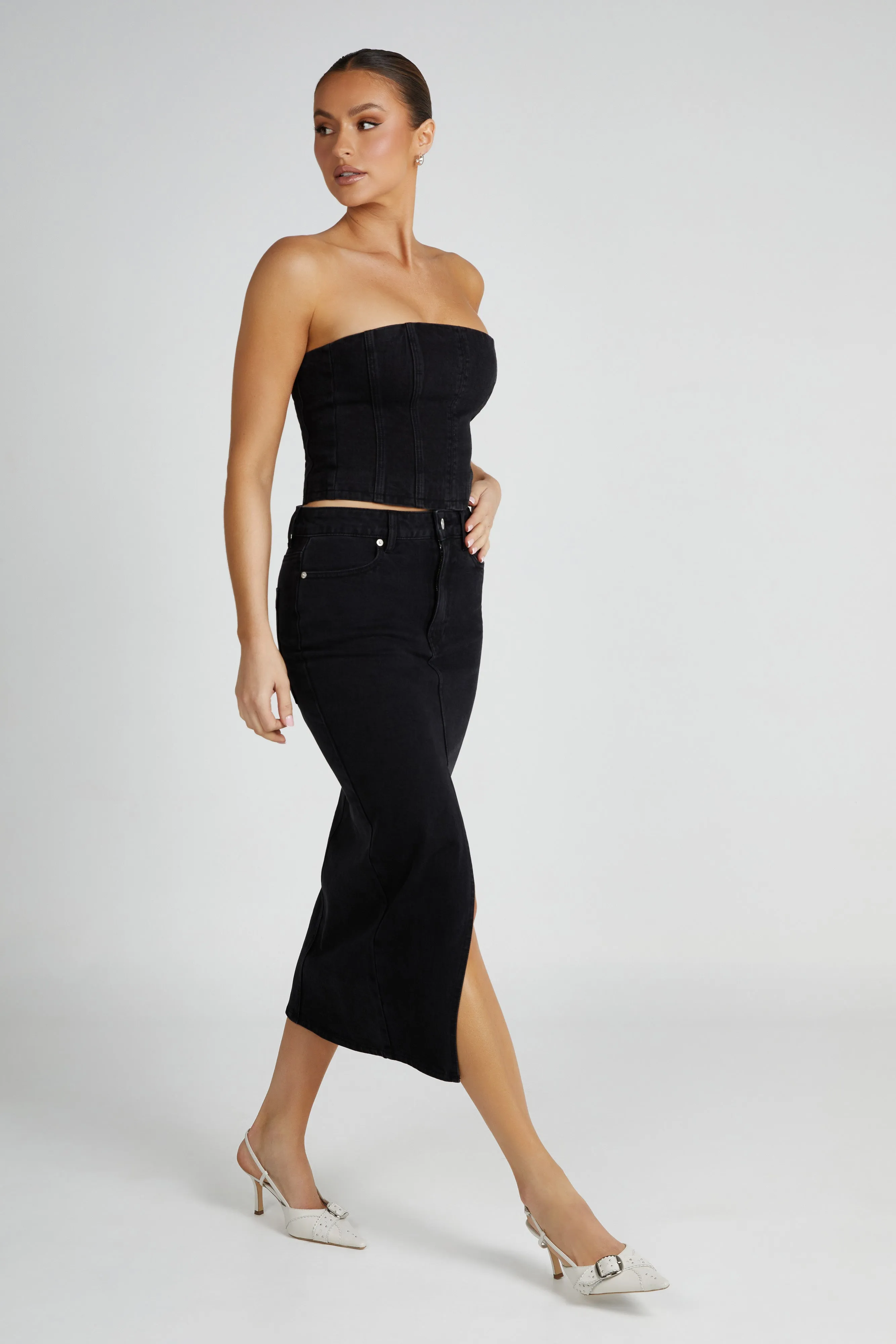 Acacia Denim Midi Skirt - Washed Black