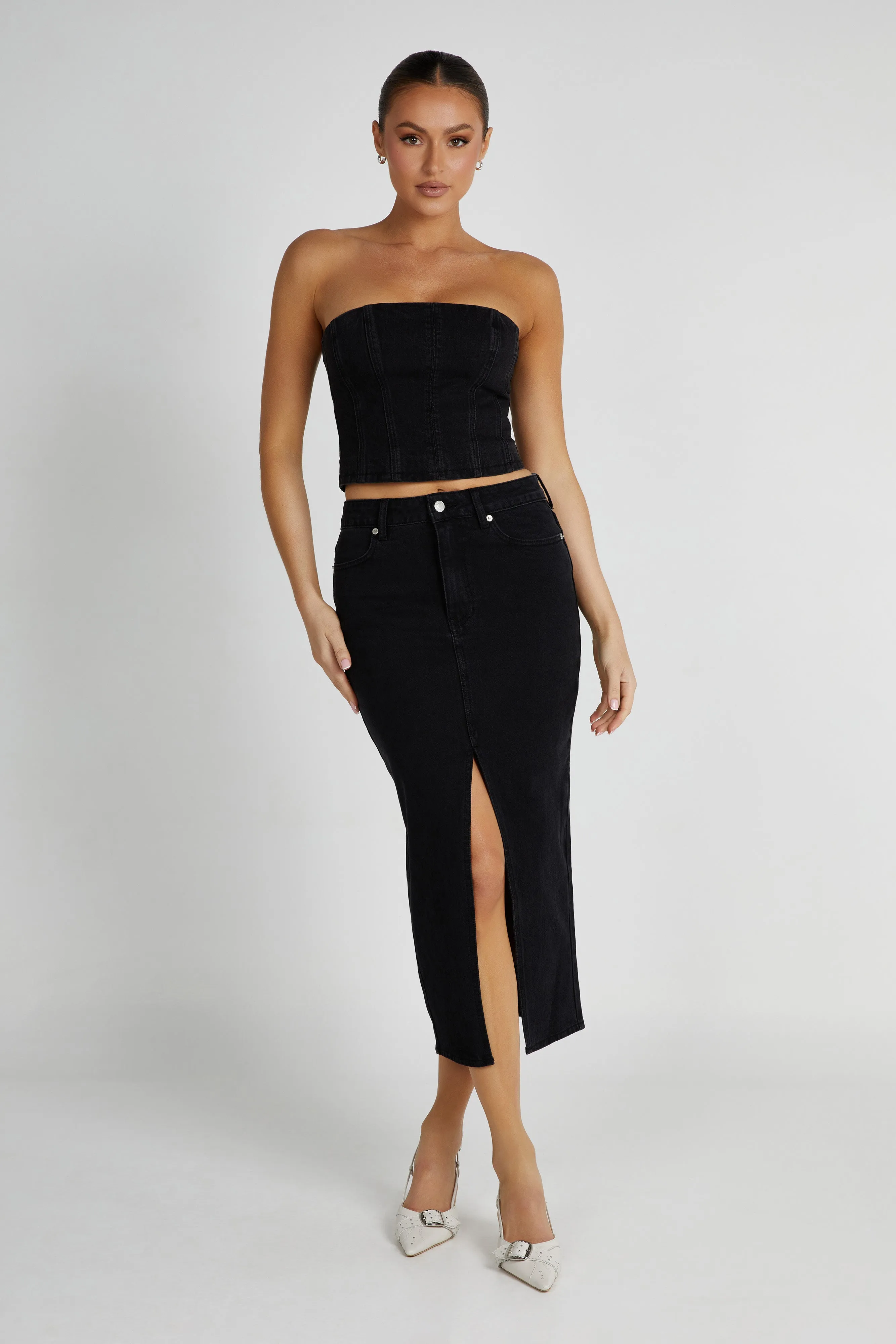 Acacia Denim Midi Skirt - Washed Black