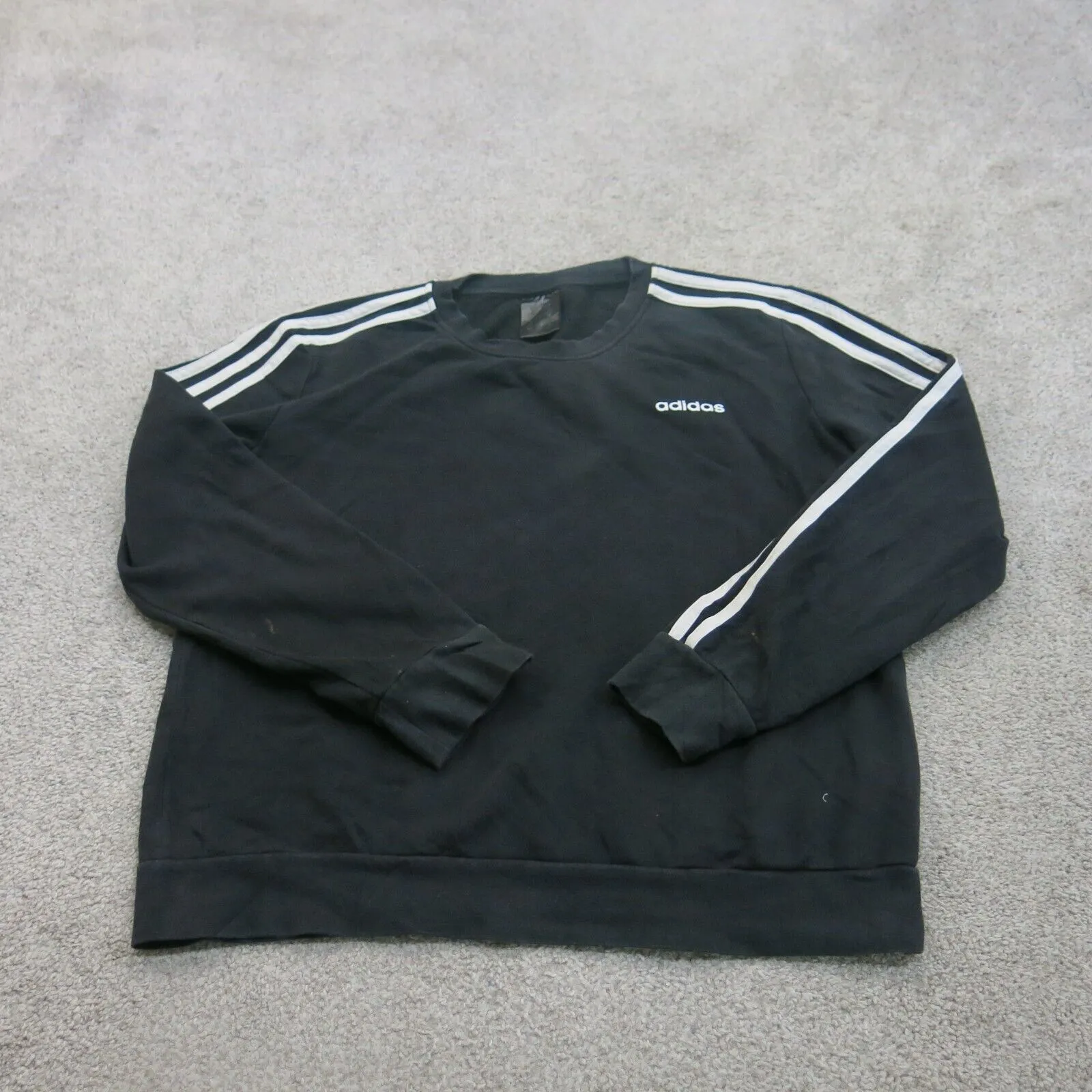 Adidas 3 Stripe Womens Pullover Sweatshirt Long Sleeve Crew Neck Black SZ Large