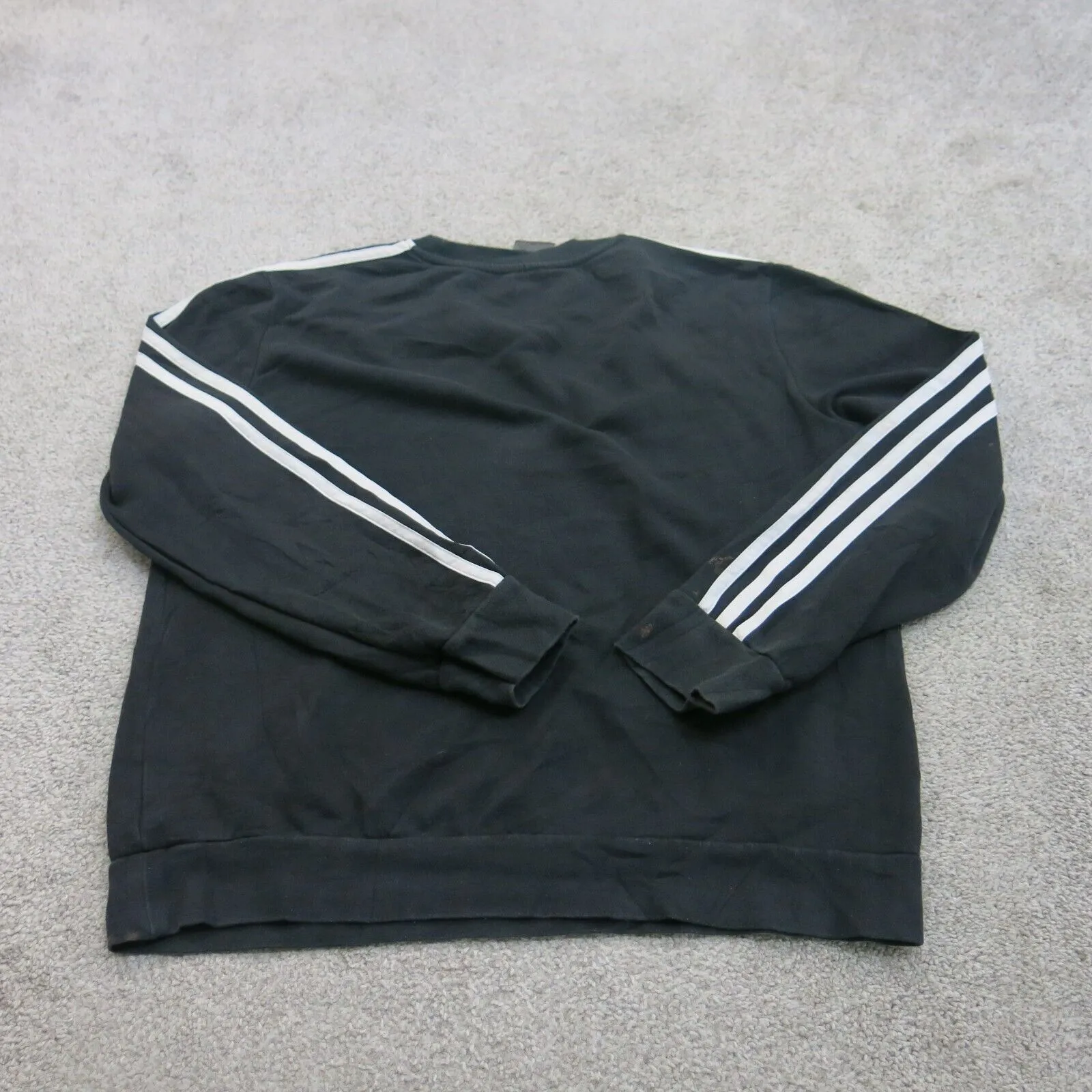 Adidas 3 Stripe Womens Pullover Sweatshirt Long Sleeve Crew Neck Black SZ Large