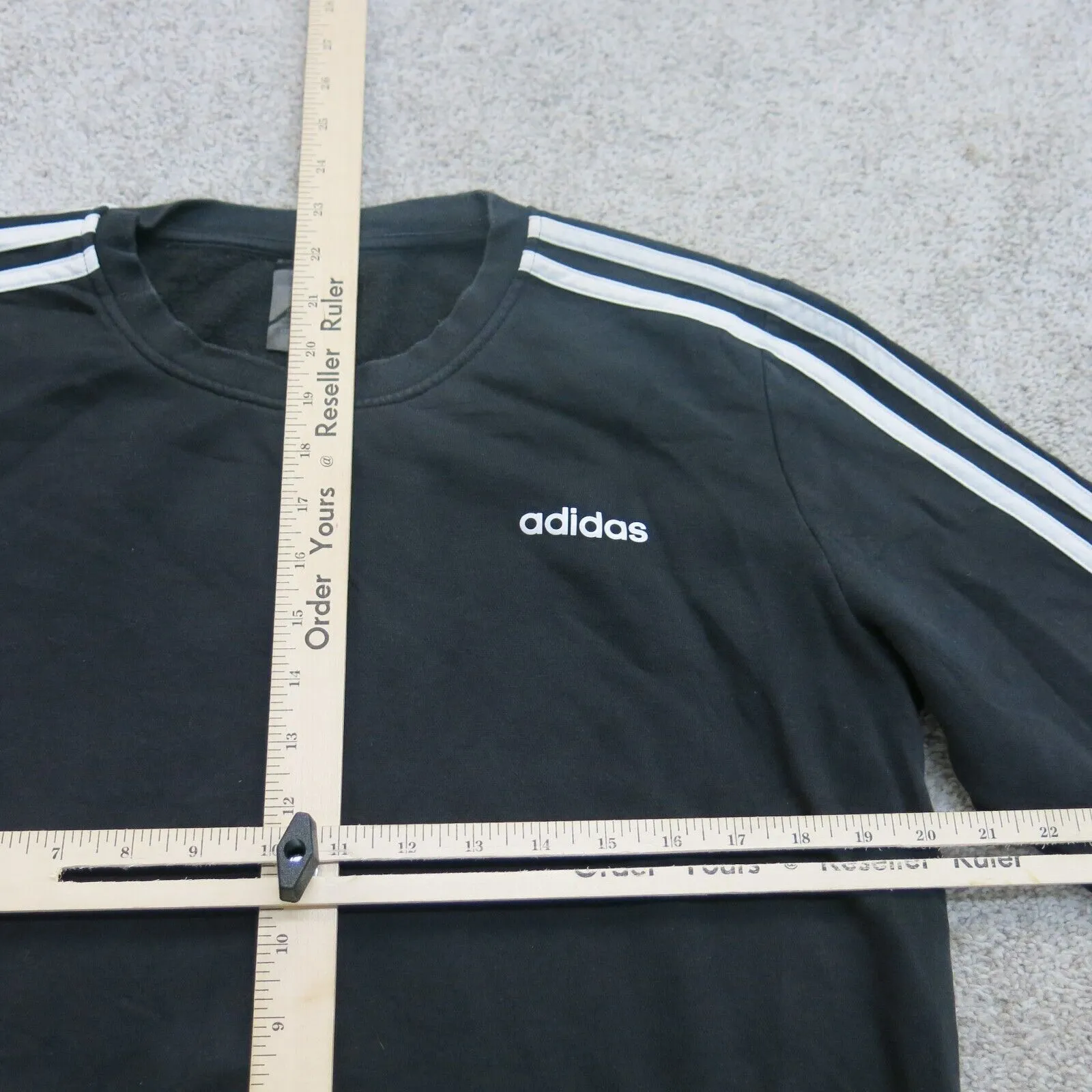 Adidas 3 Stripe Womens Pullover Sweatshirt Long Sleeve Crew Neck Black SZ Large