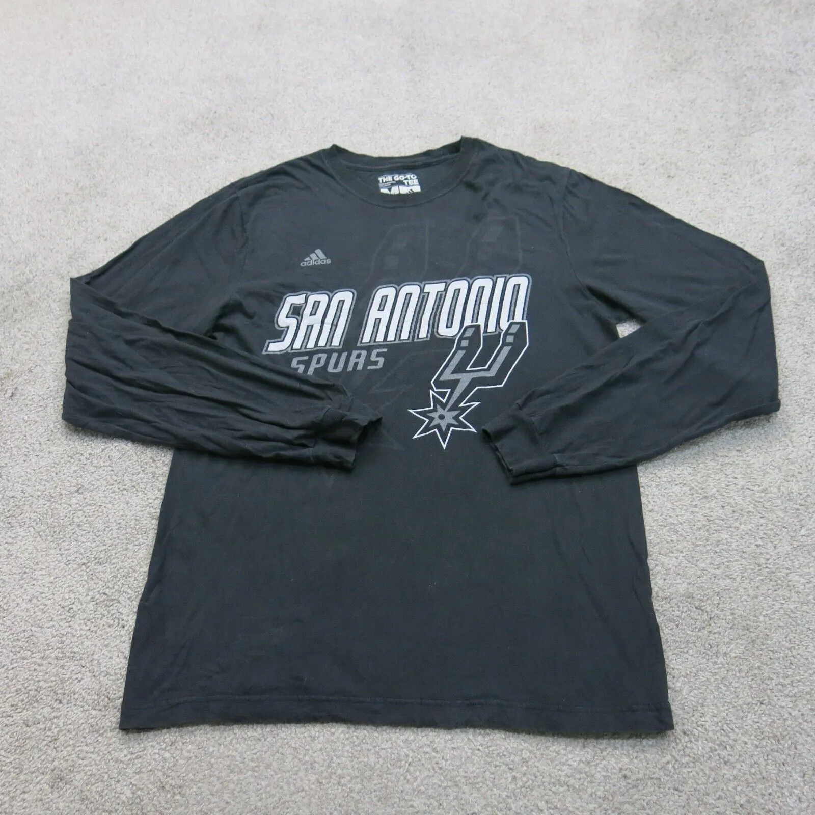 Adidas Men The Go To Tee Sweatshirt San Antonio Spurs 100%Cotton Black SZ Medium