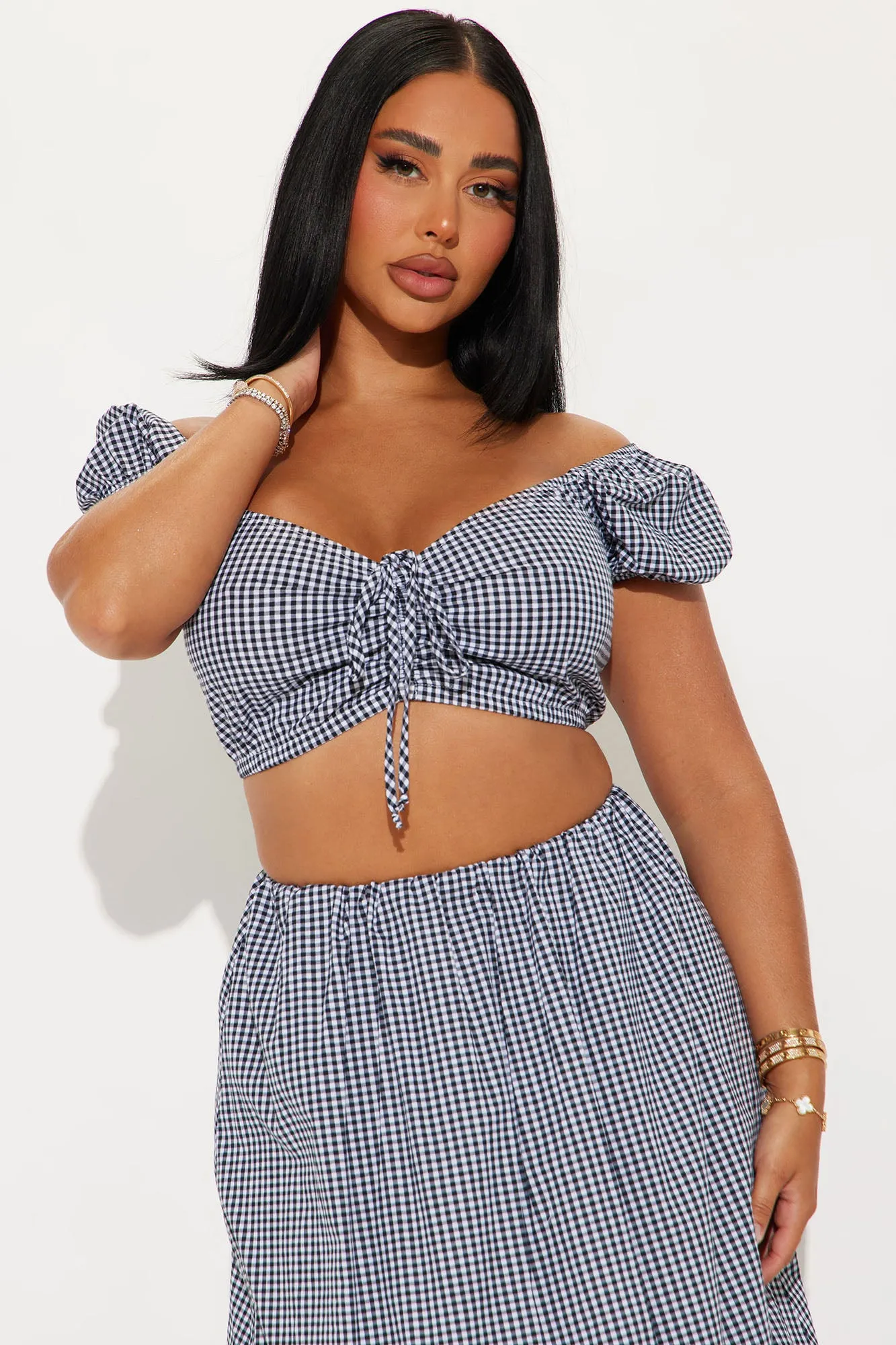 Afternoon Picnic Gingham Bubble Skirt Set - Black/combo