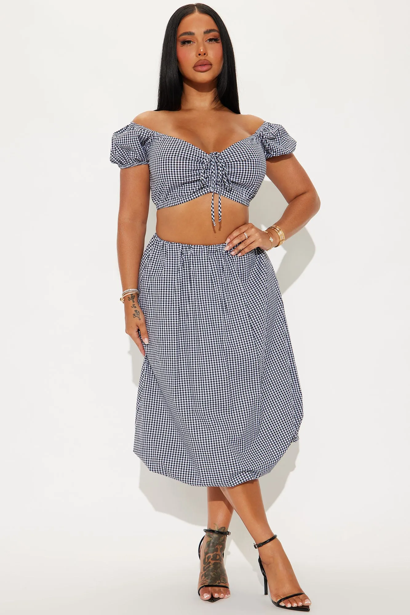 Afternoon Picnic Gingham Bubble Skirt Set - Black/combo