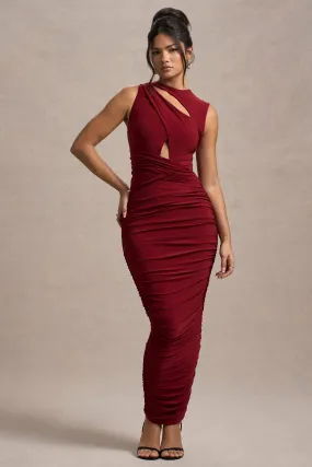 Aire | Wine Cut-Out Ruched Maxi Dress