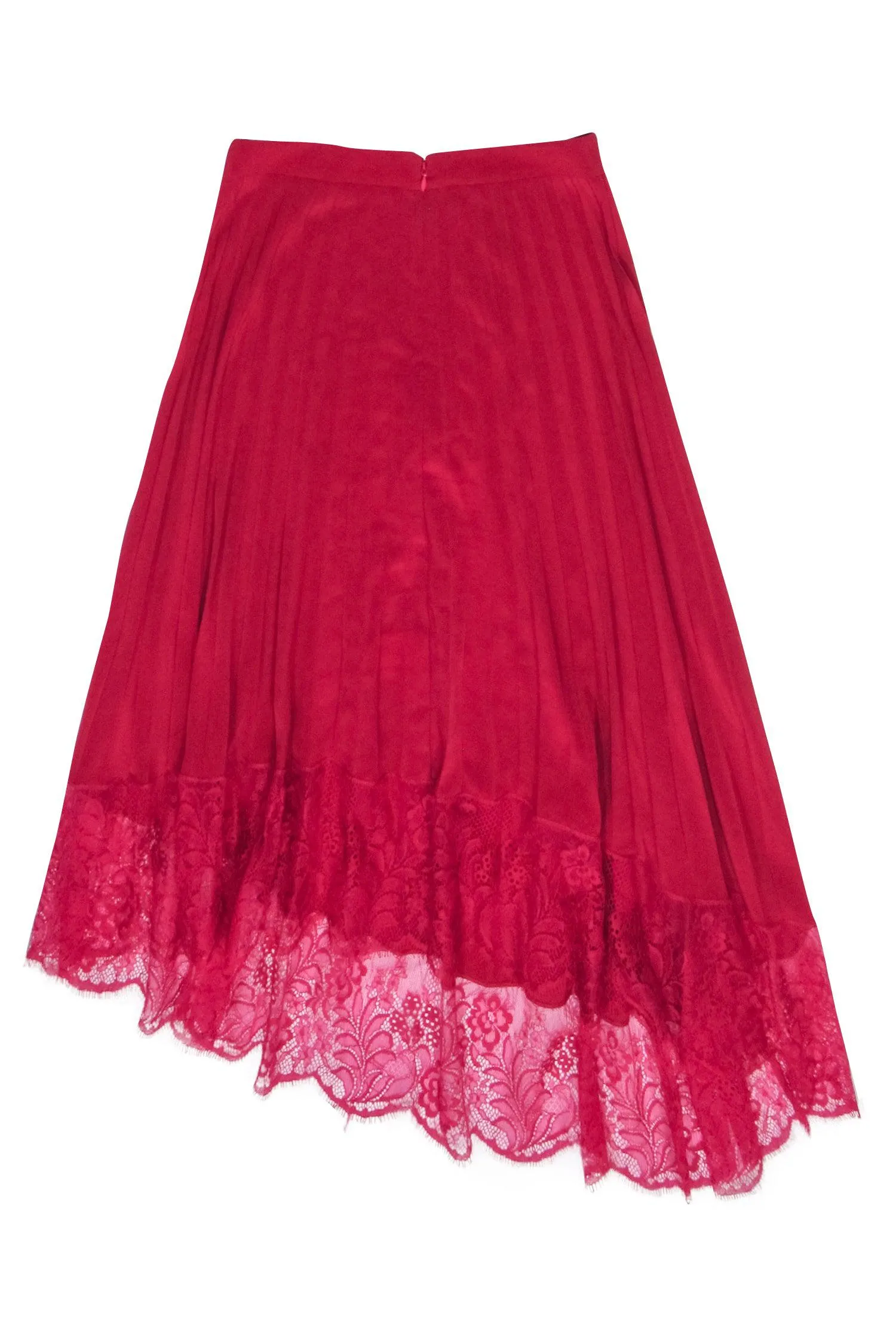 A.L.C. - Red Pleated Midi Skirt w/ Lace Hem Sz 0