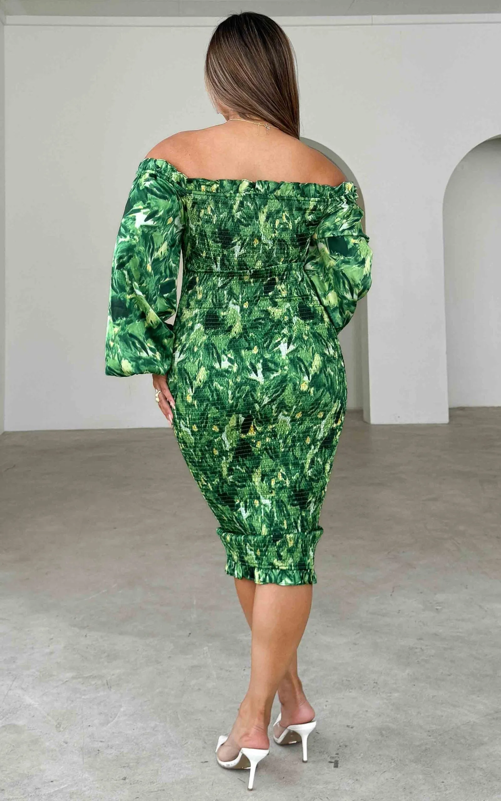 Alicia Midi Dress - Green Print