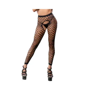 All Over Mesh Crotchless Leggings - One Size  - Black