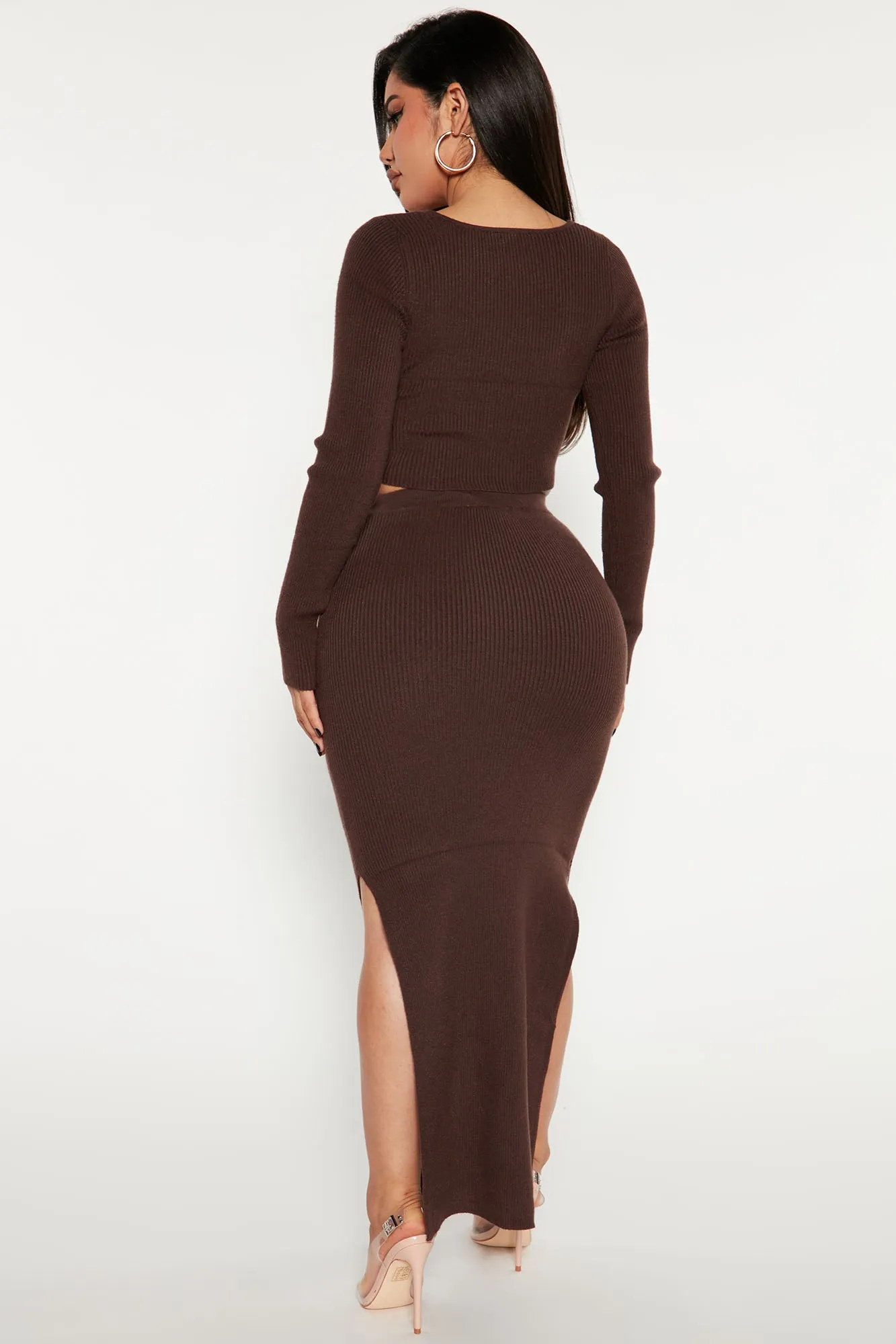 Always Chill Ribbed Skirt Set - Chocolate