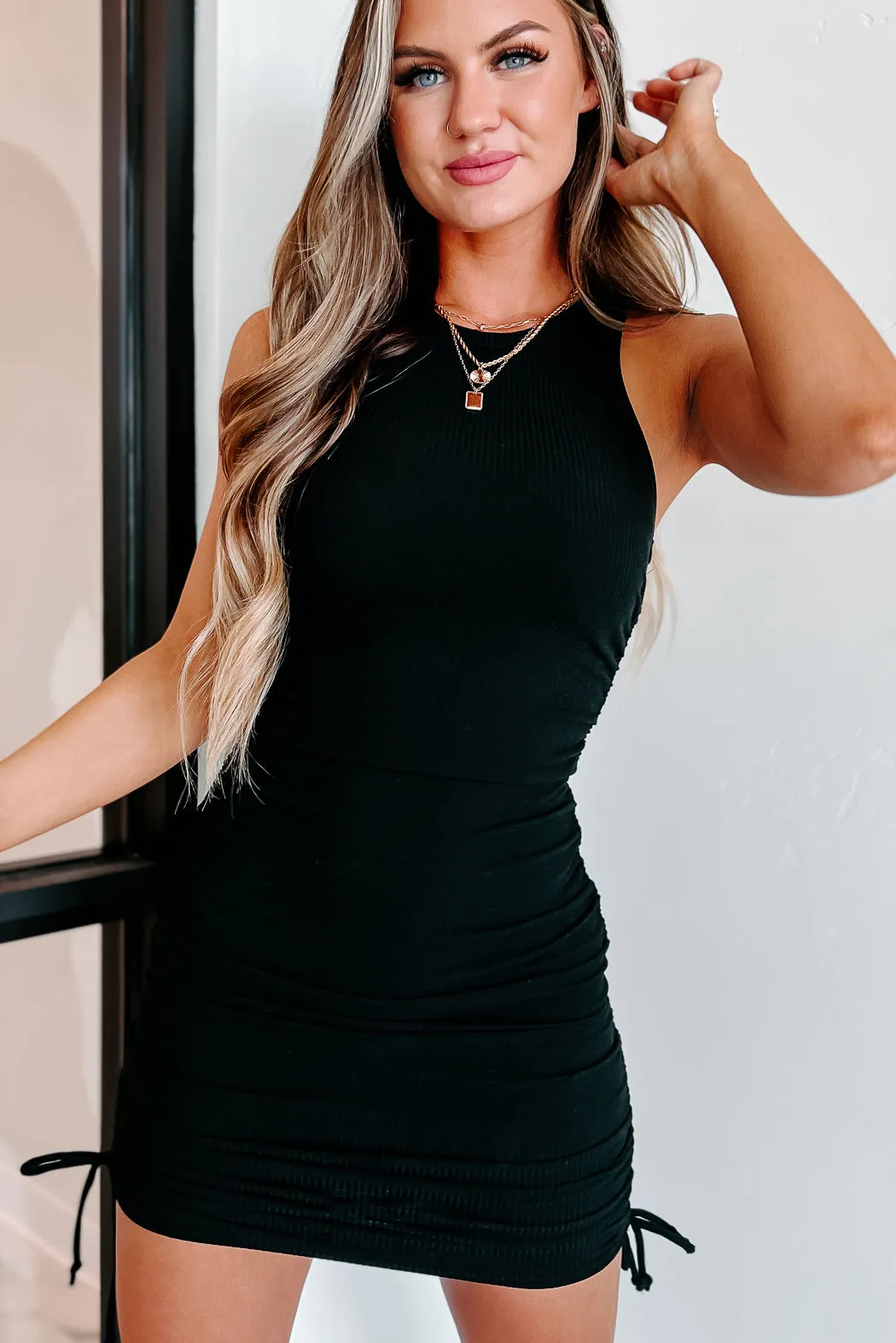 Always Thriving Ruched Bodycon Dress (Black)