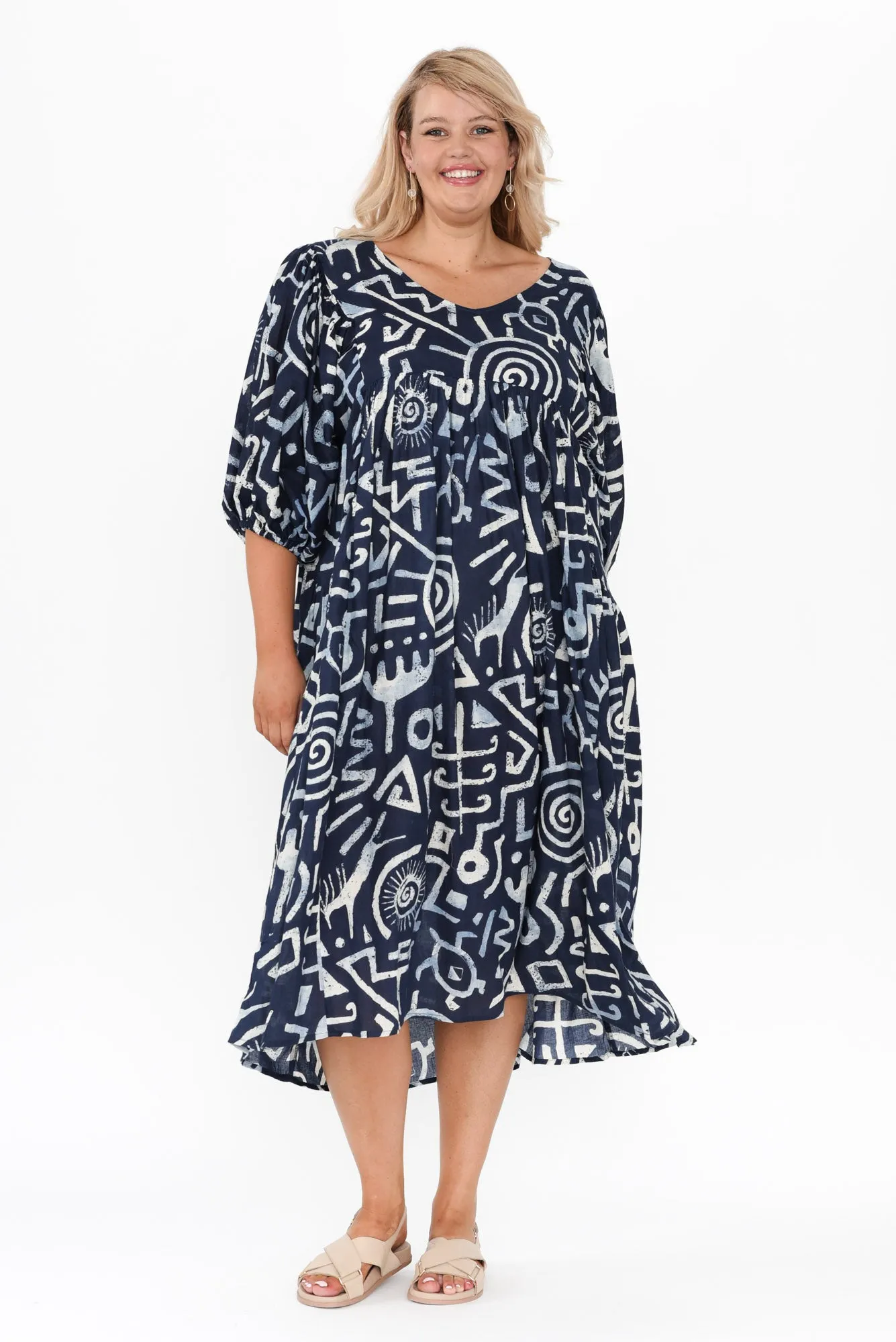 Amalia Blue Geo Cotton Dress