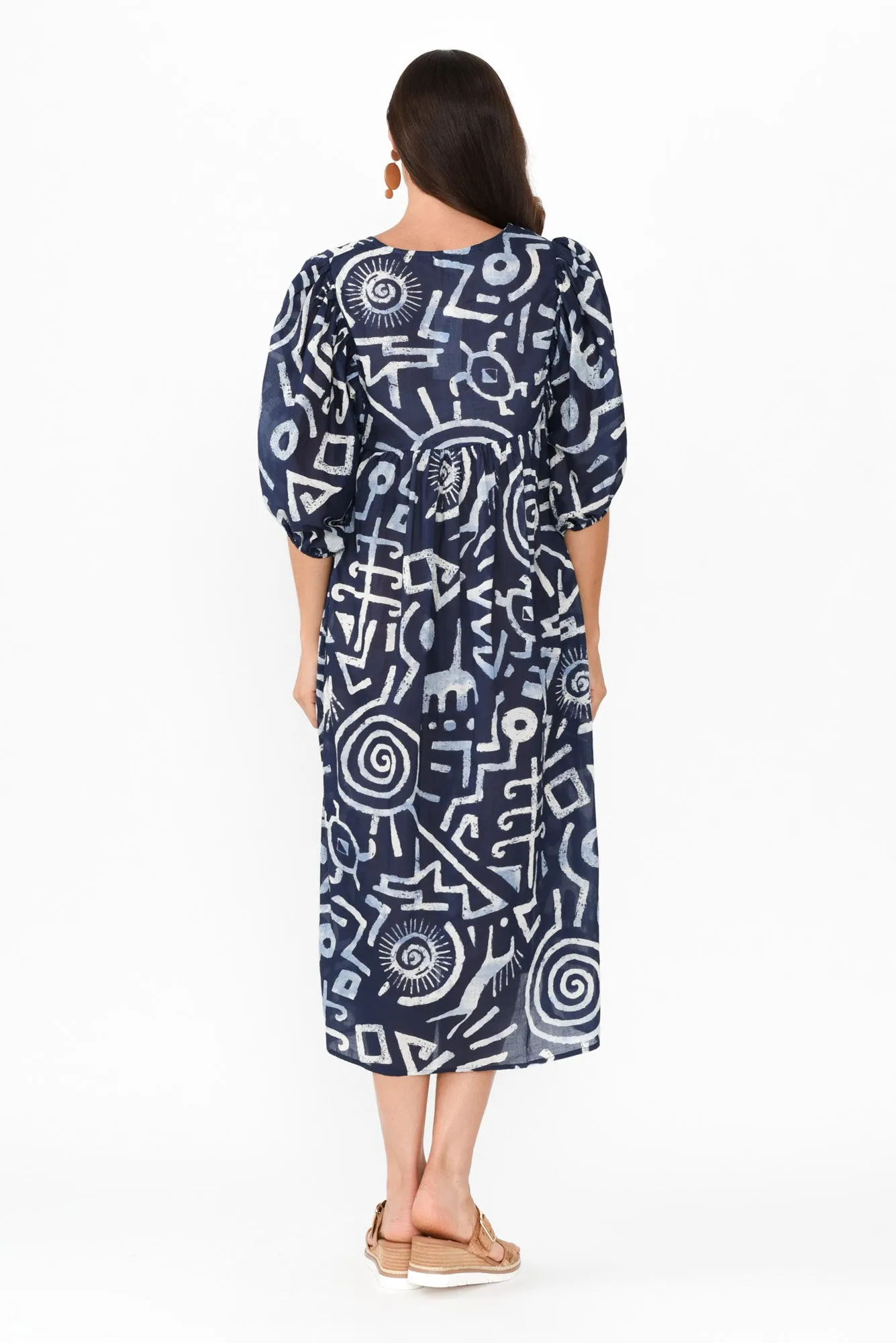 Amalia Blue Geo Cotton Dress