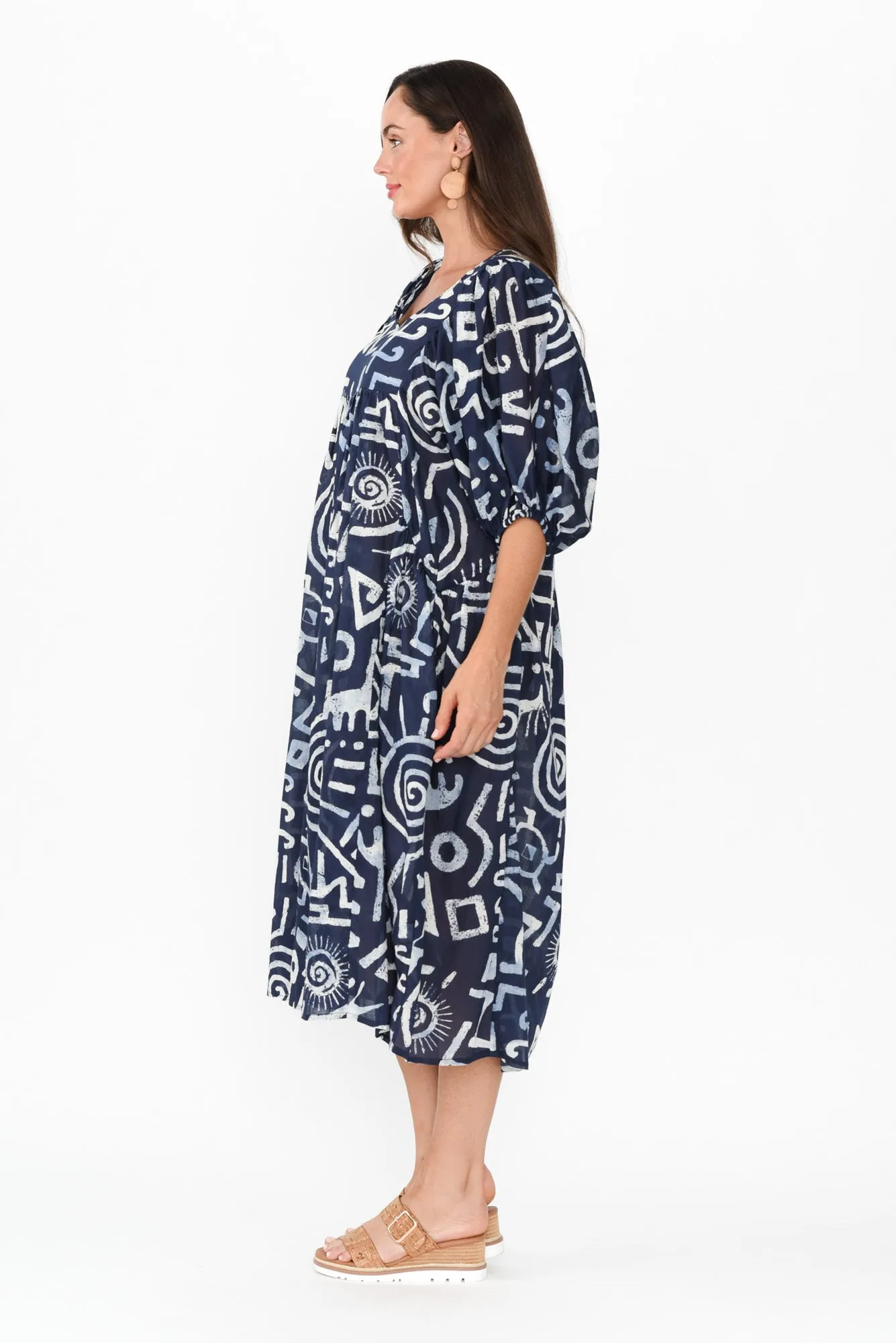 Amalia Blue Geo Cotton Dress