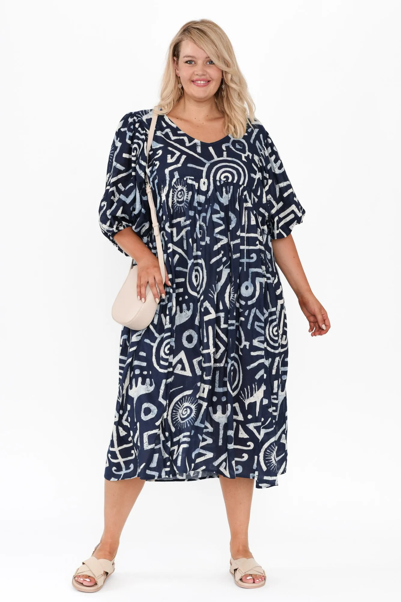 Amalia Blue Geo Cotton Dress