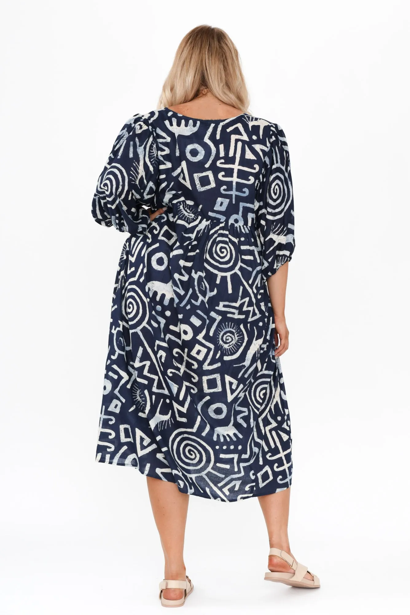 Amalia Blue Geo Cotton Dress