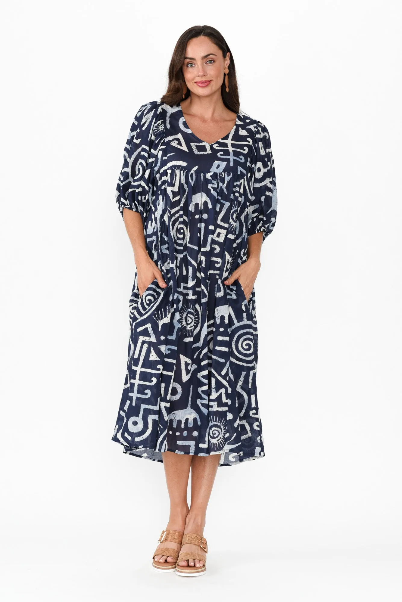 Amalia Blue Geo Cotton Dress