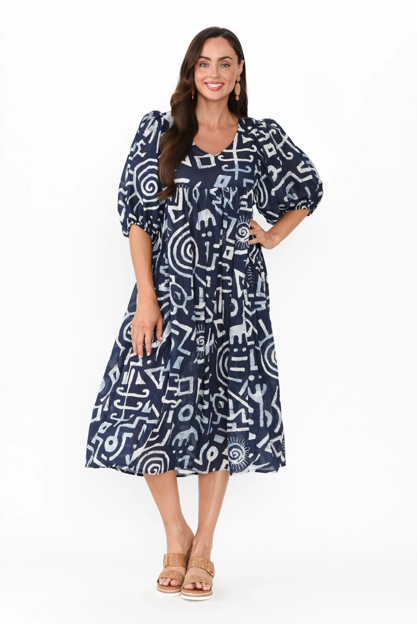 Amalia Blue Geo Cotton Dress