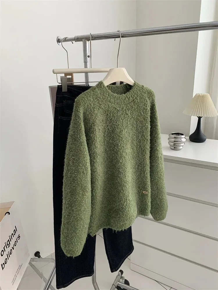 Amozae-Autumn Casual Outfits Amozae-Circular Yarn Pullover Thick Sweater For Women 2024 Winter  Loose Soft Warm Wool Knitted Sweater