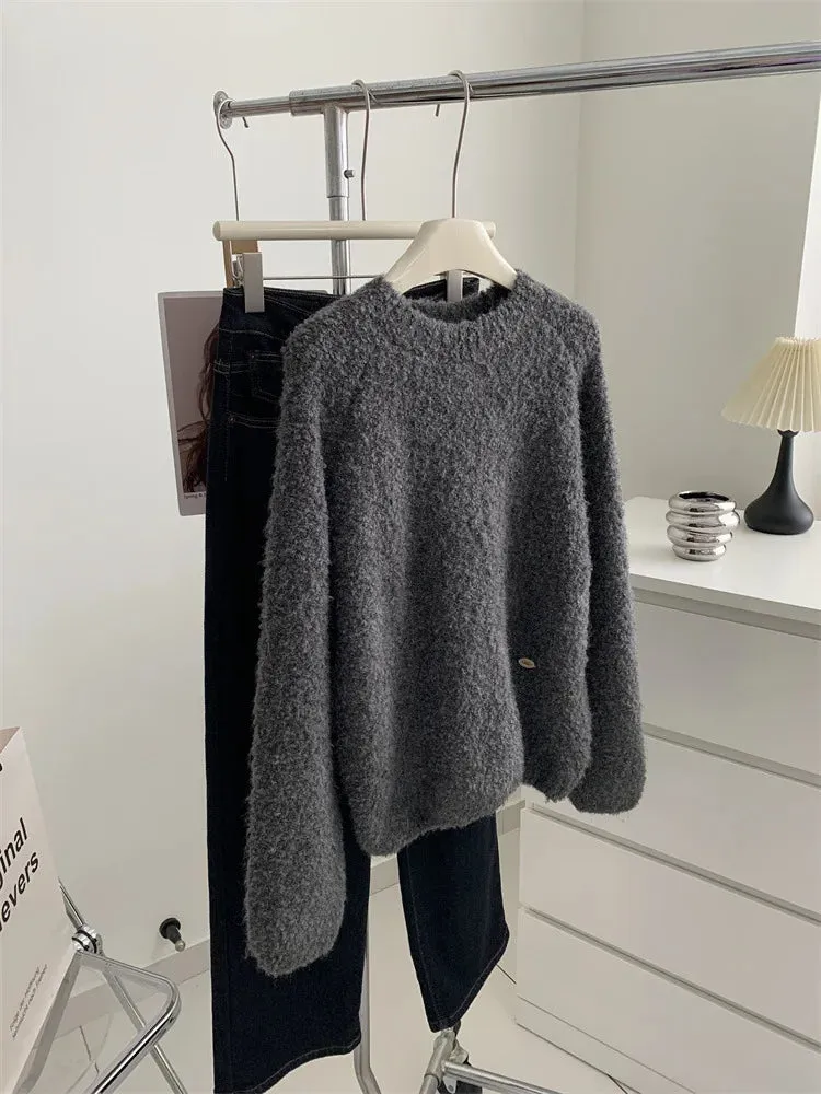 Amozae-Autumn Casual Outfits Amozae-Circular Yarn Pullover Thick Sweater For Women 2024 Winter  Loose Soft Warm Wool Knitted Sweater