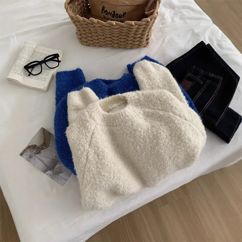 Amozae-Autumn Casual Outfits Amozae-Circular Yarn Pullover Thick Sweater For Women 2024 Winter  Loose Soft Warm Wool Knitted Sweater