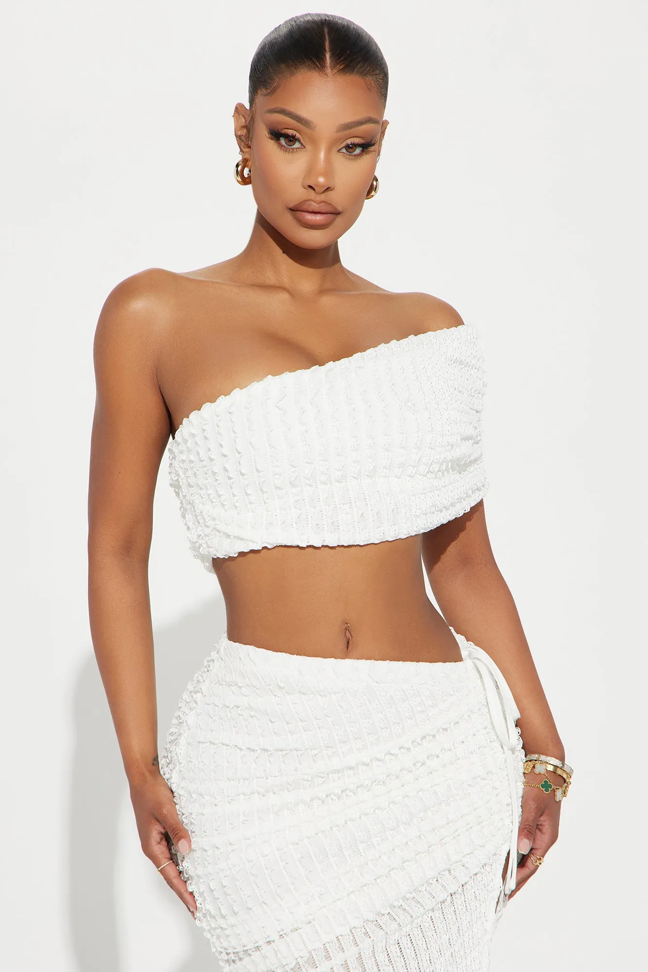 Angelic One Shoulder Midi Skirt Set - Ivory