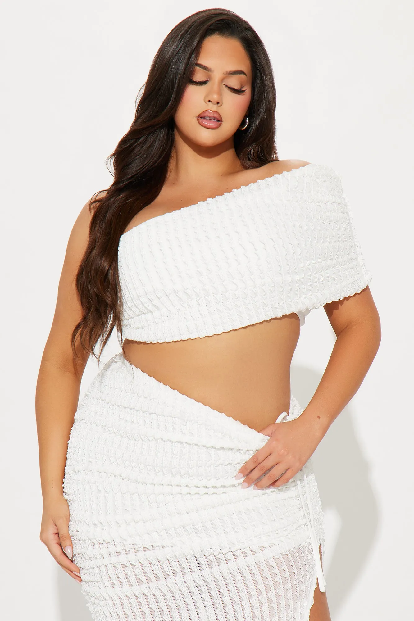 Angelic One Shoulder Midi Skirt Set - Ivory