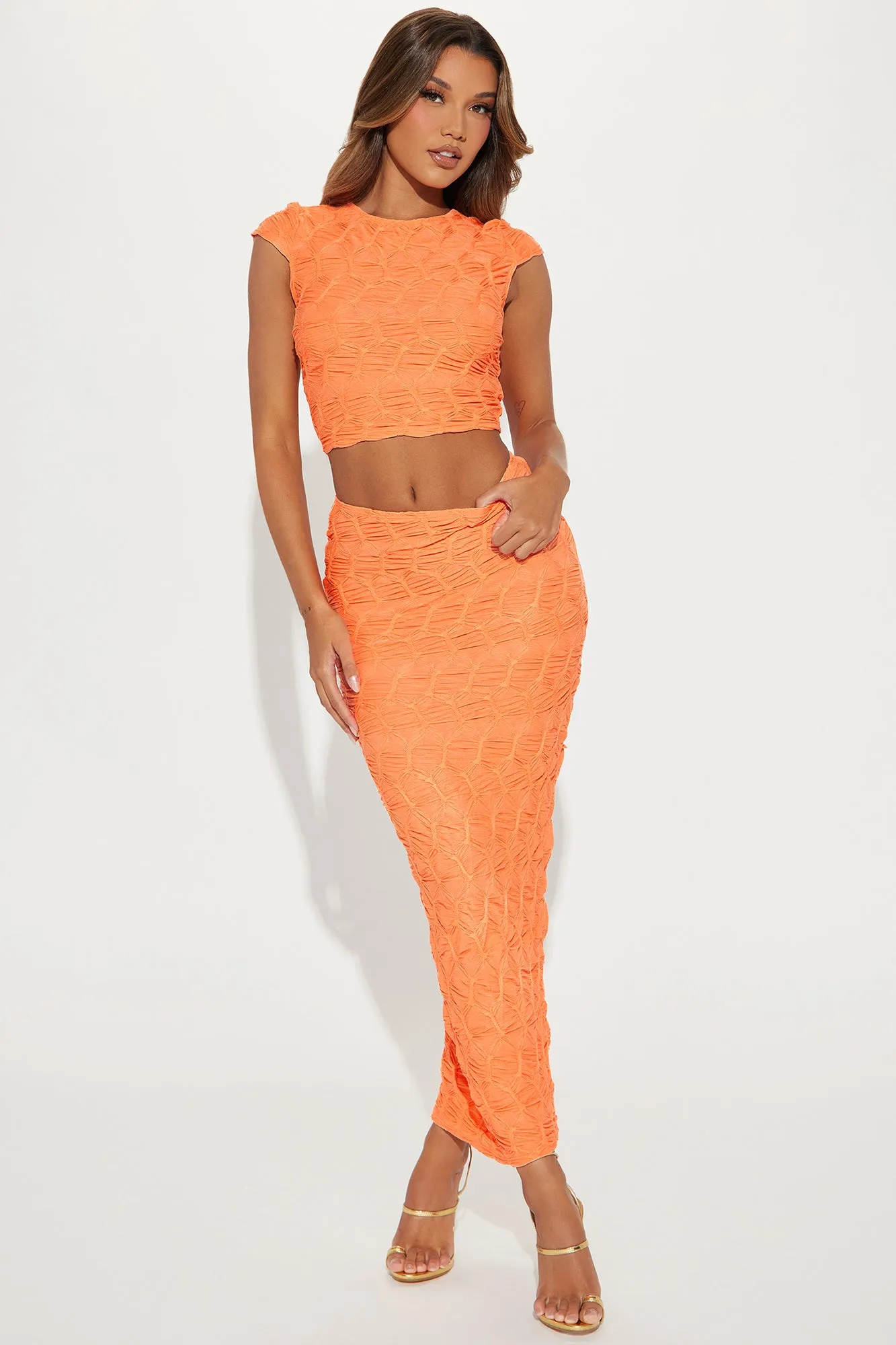 Anissa Textured Skirt Set - Coral