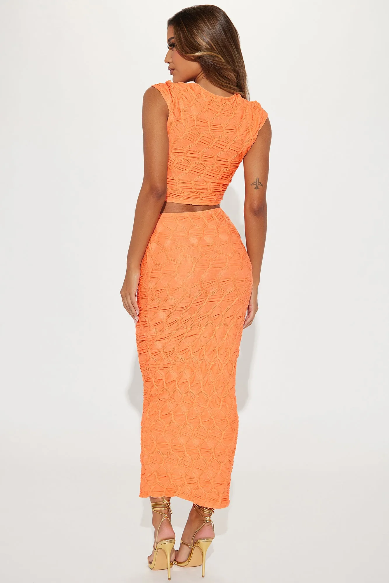 Anissa Textured Skirt Set - Coral