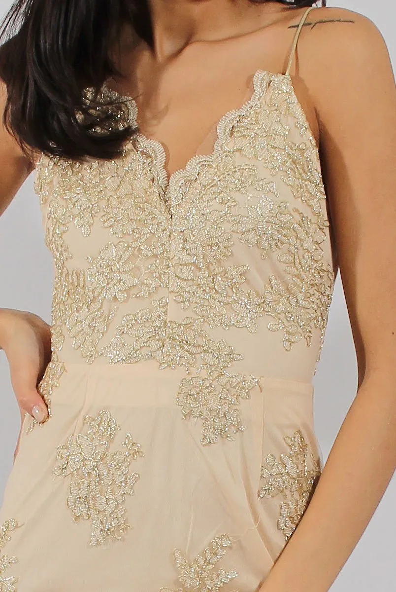 Apricot & Gold Embellished Strappy Dress - Amal