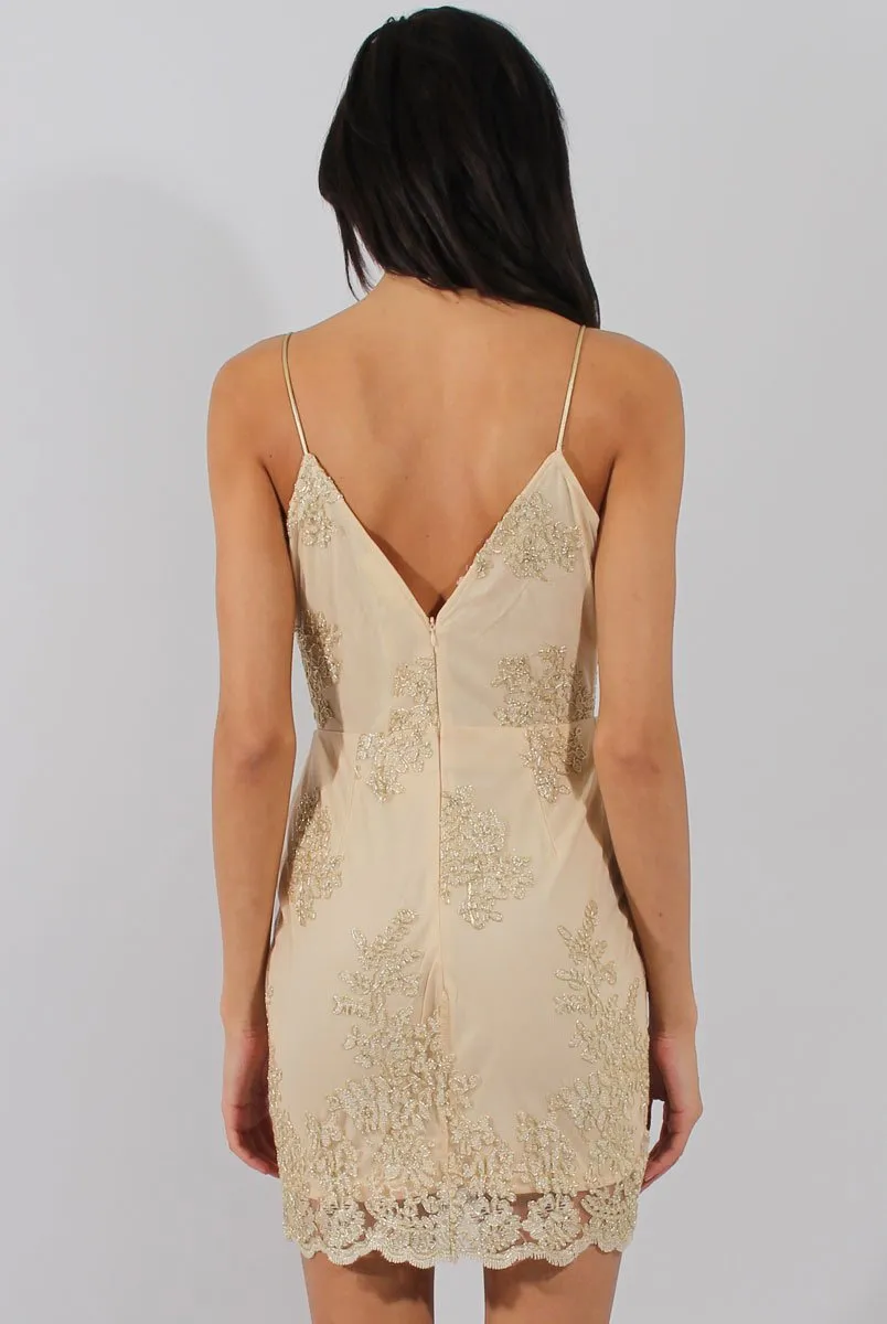 Apricot & Gold Embellished Strappy Dress - Amal