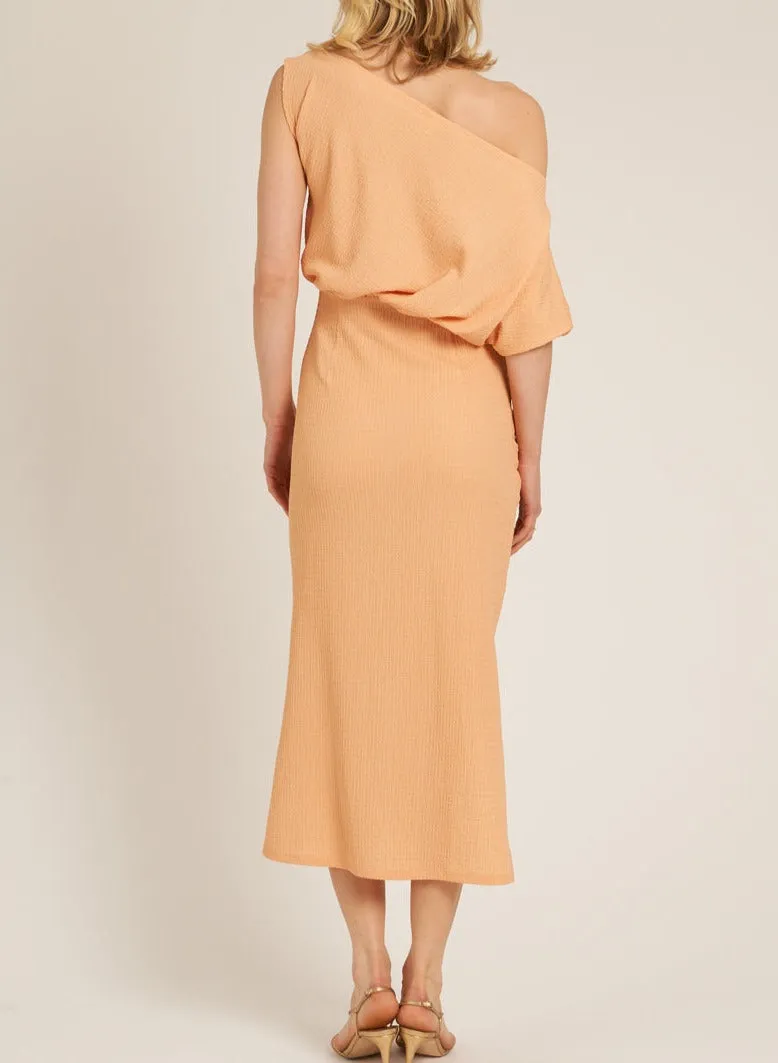 Avery One Shoulder Ruched Bodycon Dress in Coral