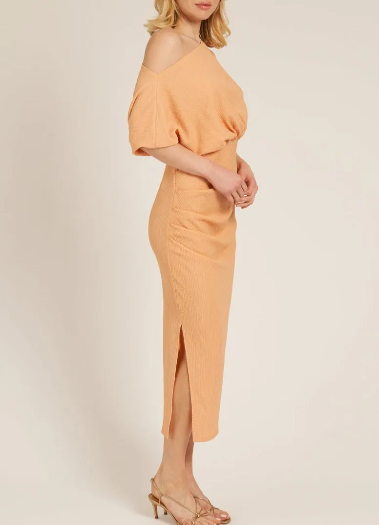 Avery One Shoulder Ruched Bodycon Dress in Coral