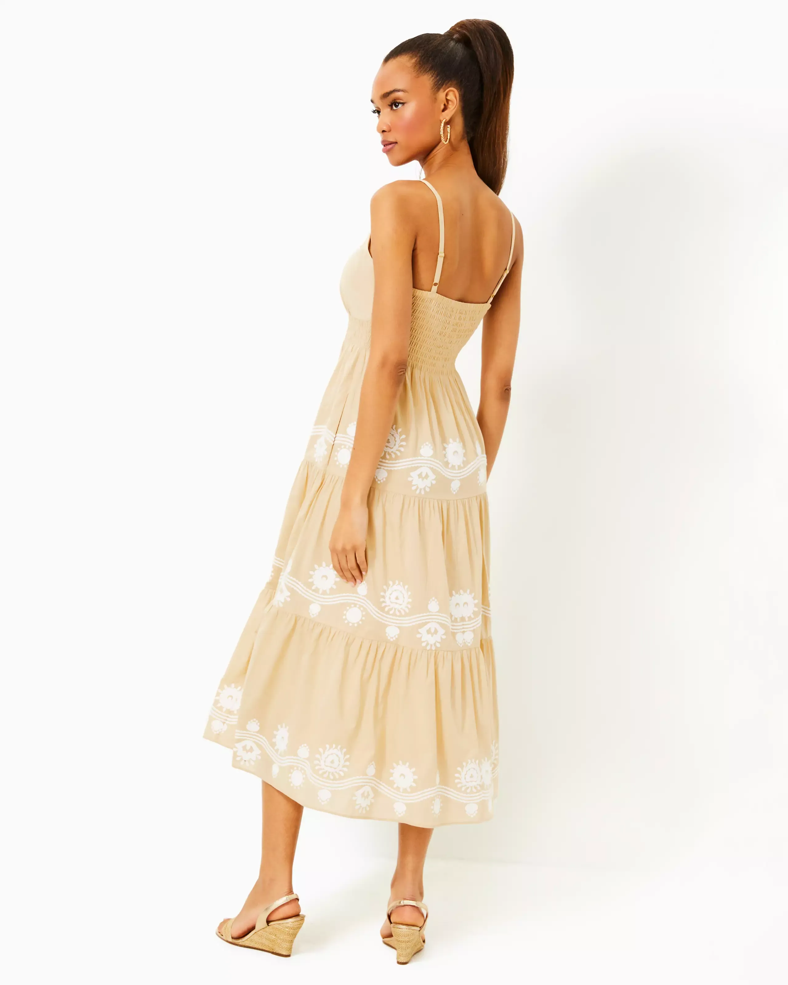 Aviry Embroidered Midi Dress - Sand Bar