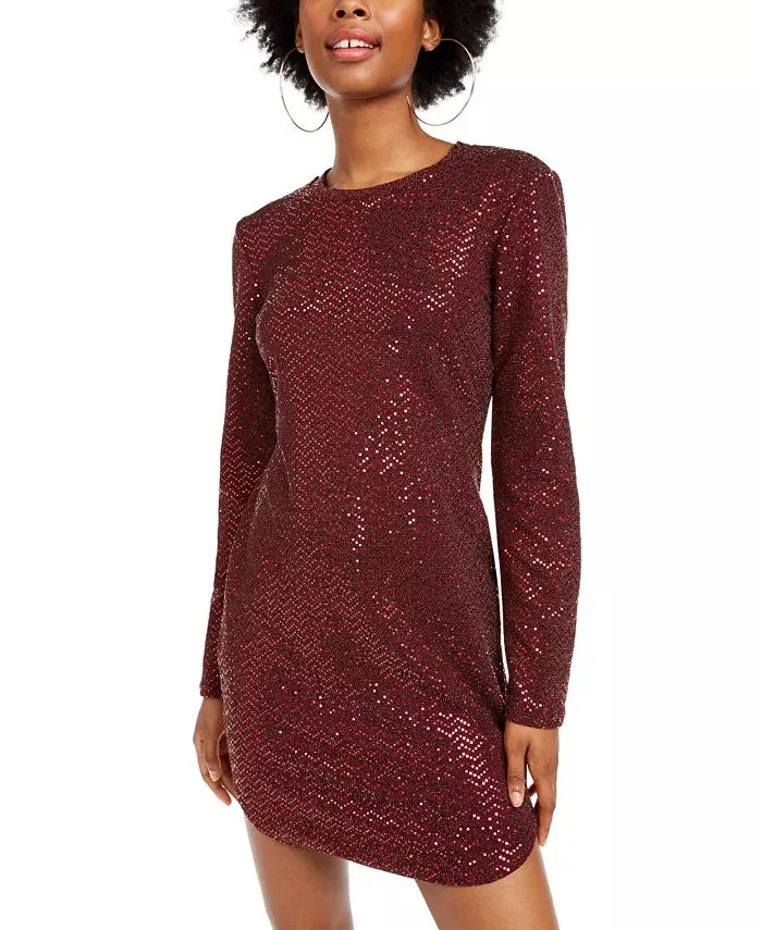 B Darlin Juniors' Sequined Bodycon Dress Burgundy