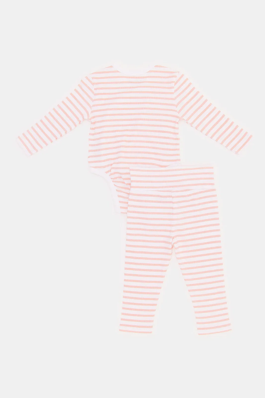 Baby Orange And White Striped Print Bodysuit Set (2 Piece)