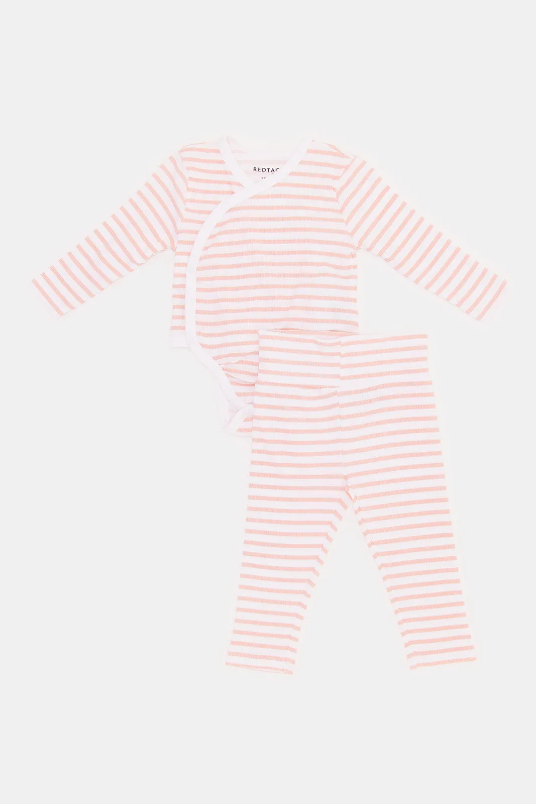 Baby Orange And White Striped Print Bodysuit Set (2 Piece)